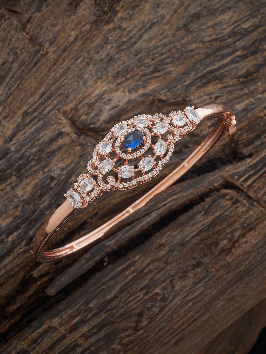 

Kushal's Fashion Jewellery Sapphire Rose Gold-Plated Cubic Zircon Studded Kada Bangle