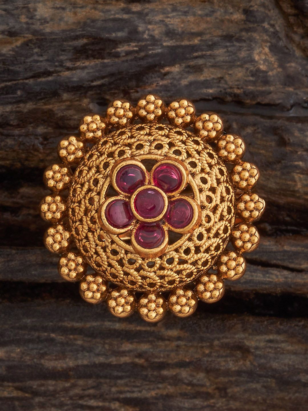

Kushal's Fashion Jewellery Gold Plated Floral Antique Finger Ring, Red