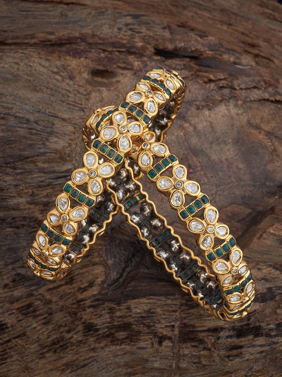 

Kushal's Fashion Jewellery Pack Of 2 Victorian-Plated Kundan Kada Bangles, Green