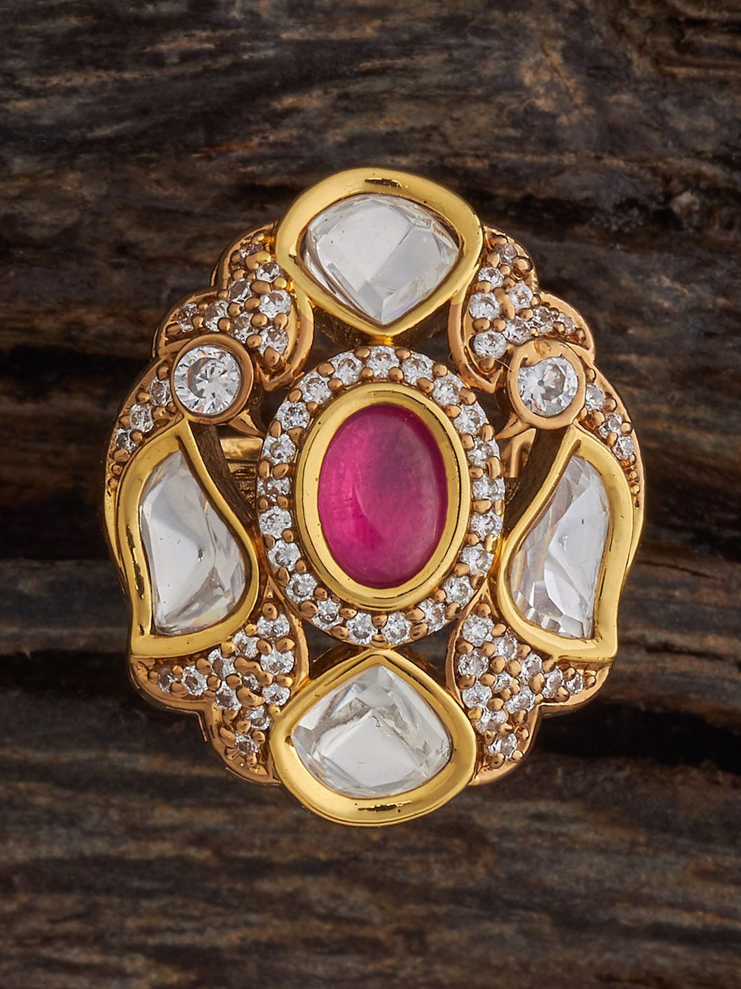 

Kushal's Fashion Jewellery Victorian-Plated Kundan-Studded Adjustable Finger Ring, Gold