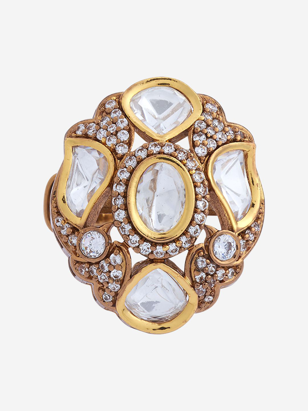 

Kushal's Fashion Jewellery Victorian-Plated Kundan-Studded Adjustable Finger Ring, Gold