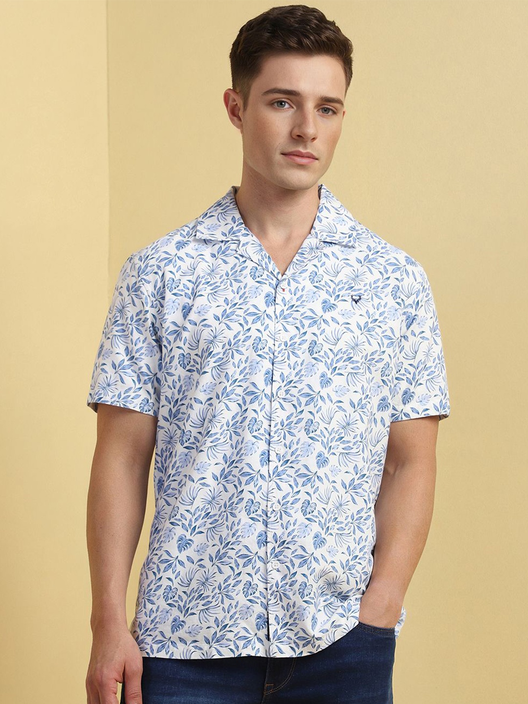 

Allen Solly Men Custom Cuban Collar Floral Printed Cotton Casual Shirt, White