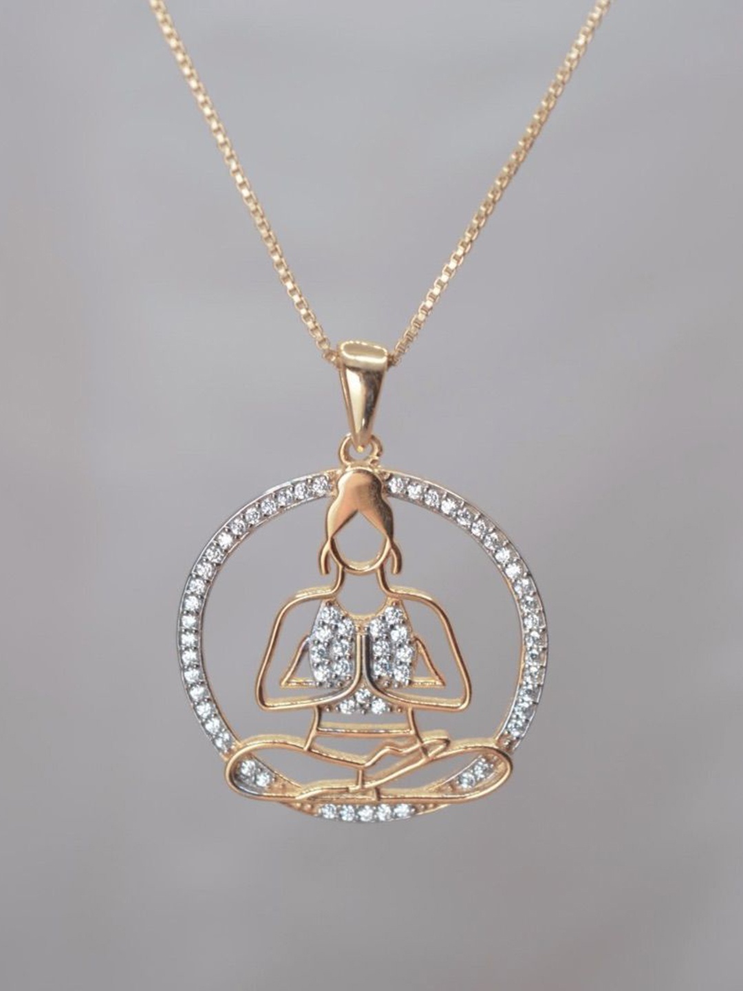 

Luxevogue 927 Sterling Silver Rose Gold-Plated CZ-Stone Studded Yoga Pose Girl Pendant