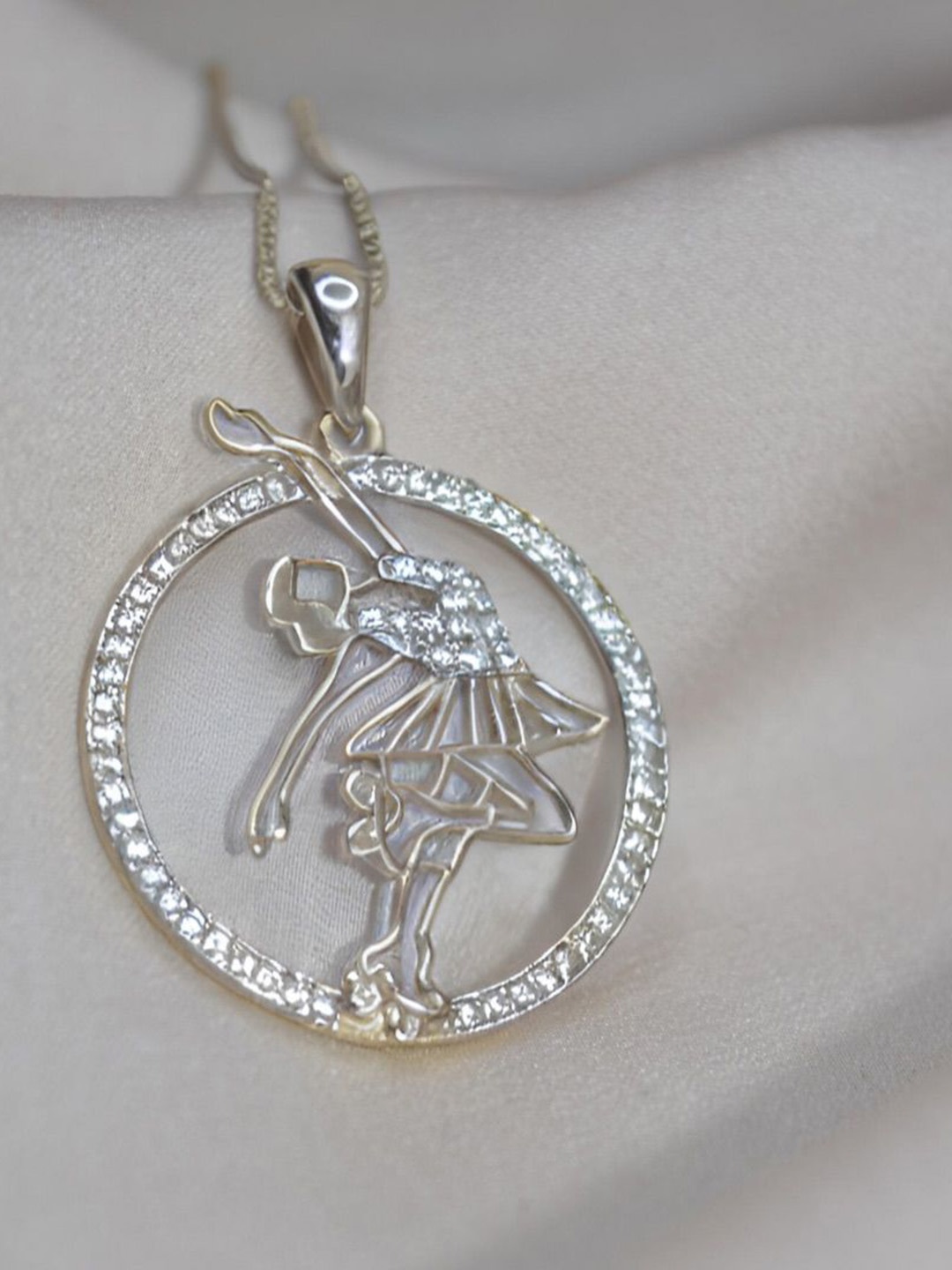 

Luxevogue 925 Sterling Silver Rhodium-Plated CZ-Stone Studded Skater Girl Pendant