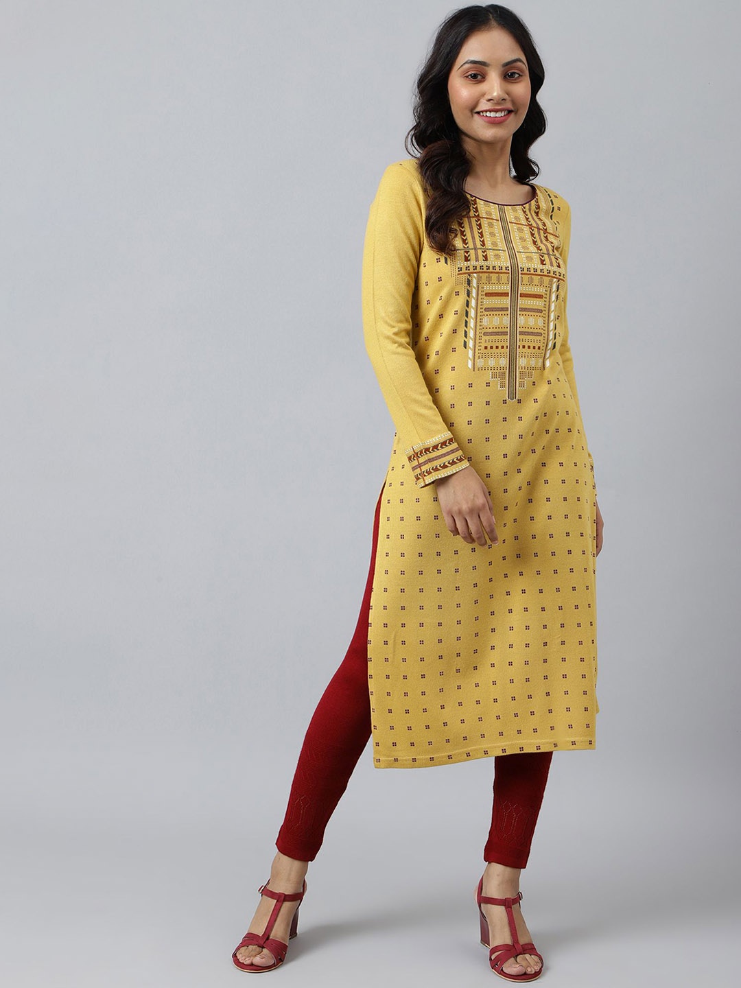 

AURELIA Geometric Printed Acrylic Straight Kurta, Yellow