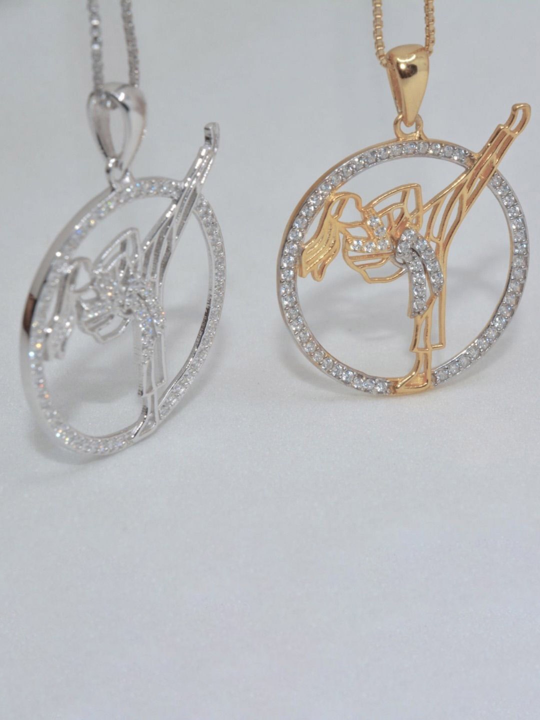 

Luxevogue 925 Sterling Silver Rose Gold-Plated CZ-Stone Studded Karate Kicker Girl Pendant