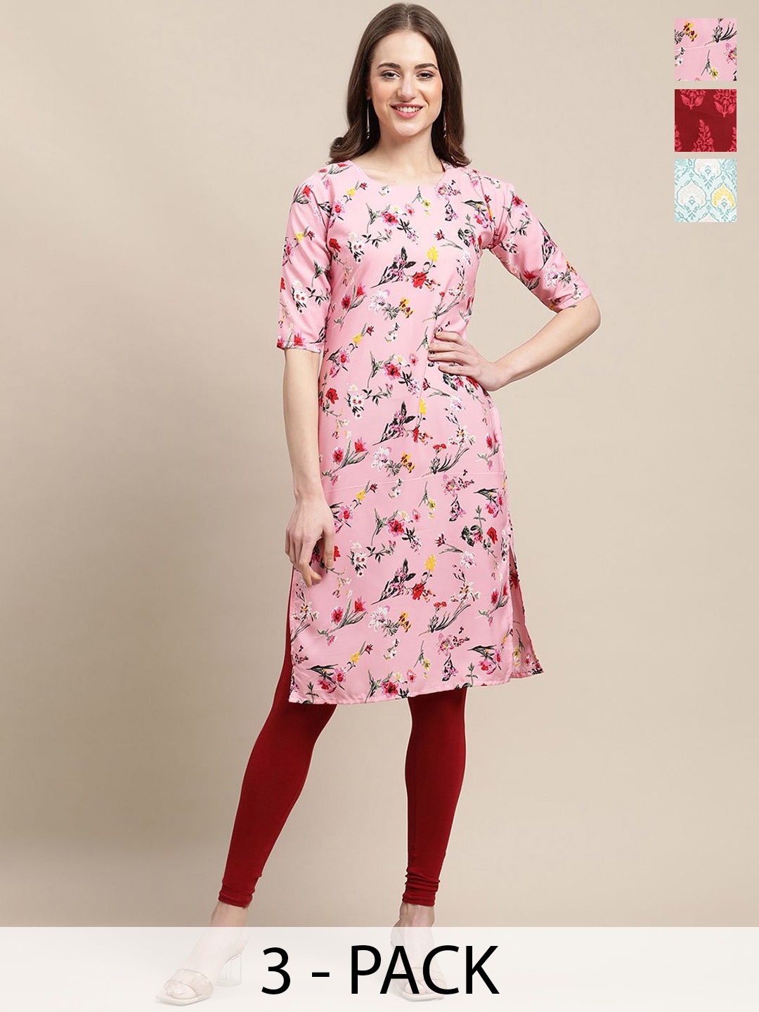 

7Threads Women Ethnic Motifs Printed Thread Work Floral Crepe Kurta, Multi