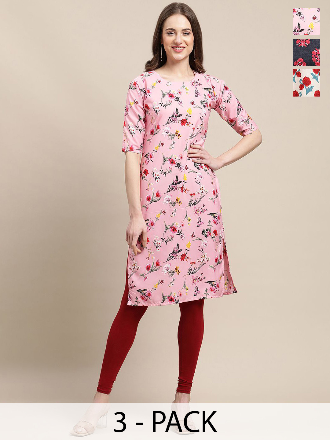 

7Threads Women Ethnic Motifs Printed Chikankari Floral Crepe Kurta, Multi