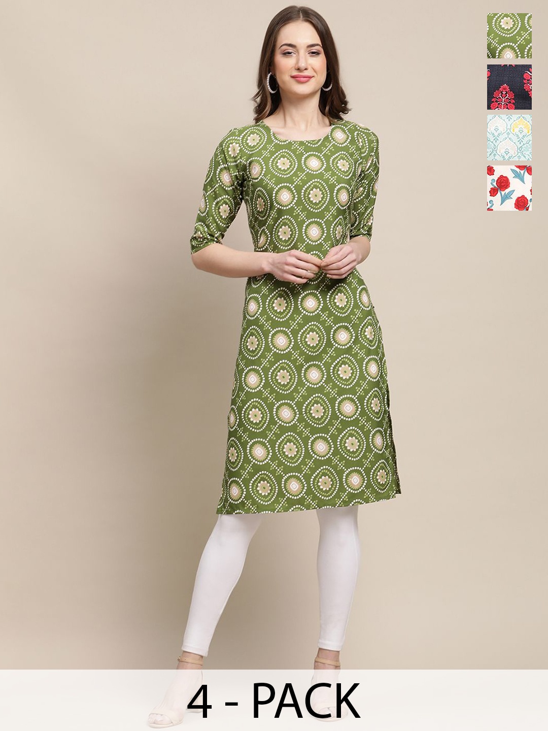 

7Threads Women Ethnic Motifs Printed Mirror Work Floral Crepe Kurta, Multi