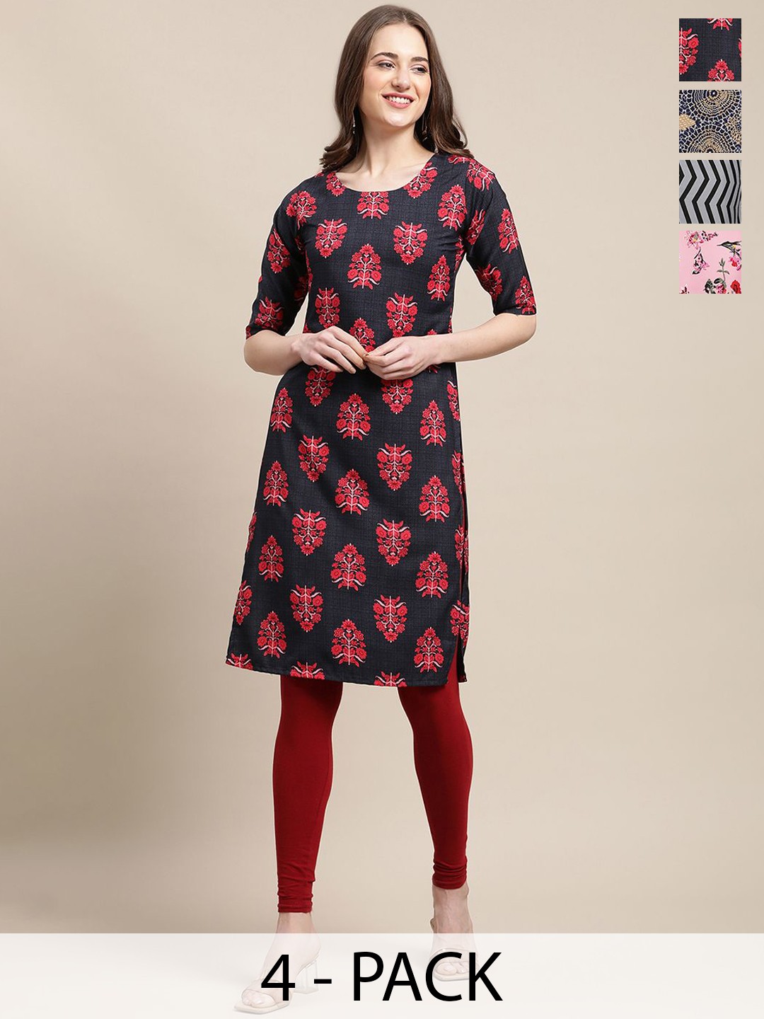

7Threads Women Ethnic Motifs Printed Mirror Work Floral Crepe Kurta, Multi