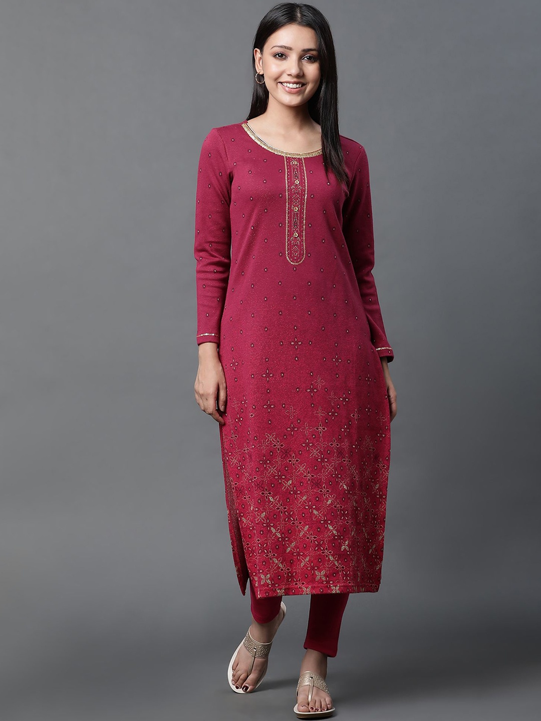 

AURELIA Geometric Printed Sequinned Jacquard Straight Kurta, Pink