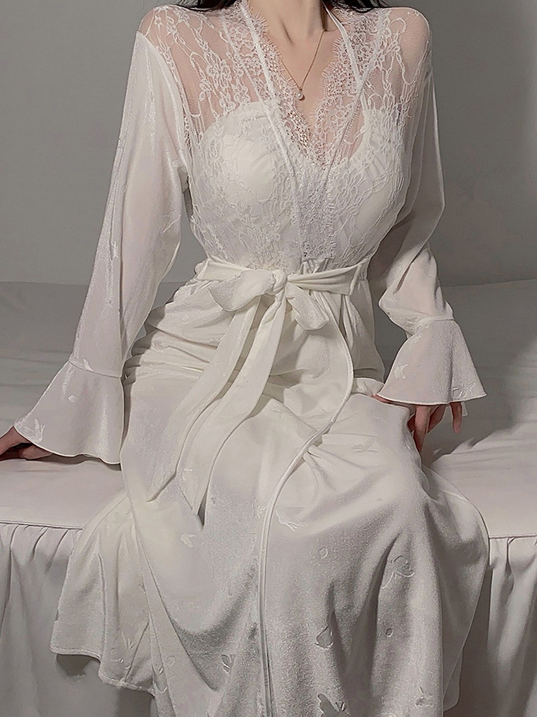 

LULU & SKY Women Self Design Nightdress, White