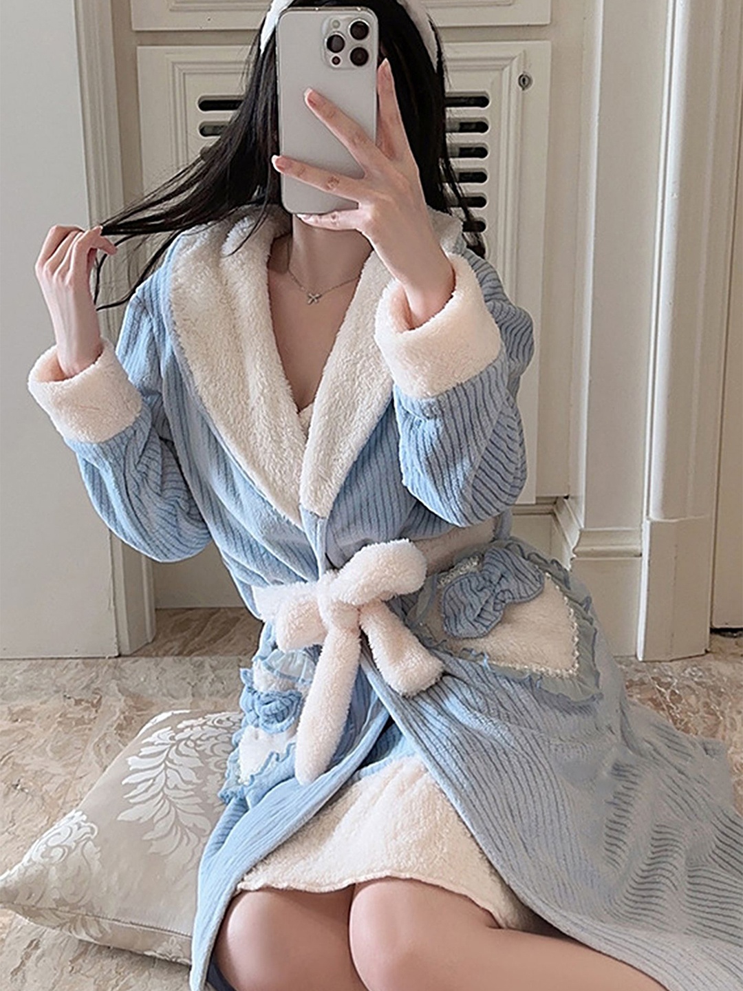 

LULU & SKY Shoulder Straps Nightdress With Robe, Blue