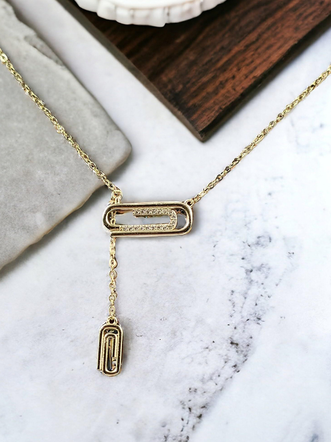 

AMONROO 925 Sterling Silver Gold-Plated CZ Studded Paperclip Links Chain