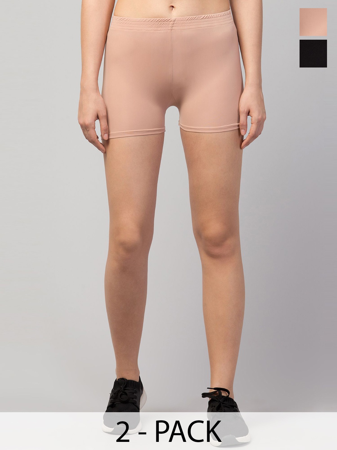 

Apraa & Parma Women Pack of 2 Skinny Fit Cycling e-DryTechnology Shorts, Beige