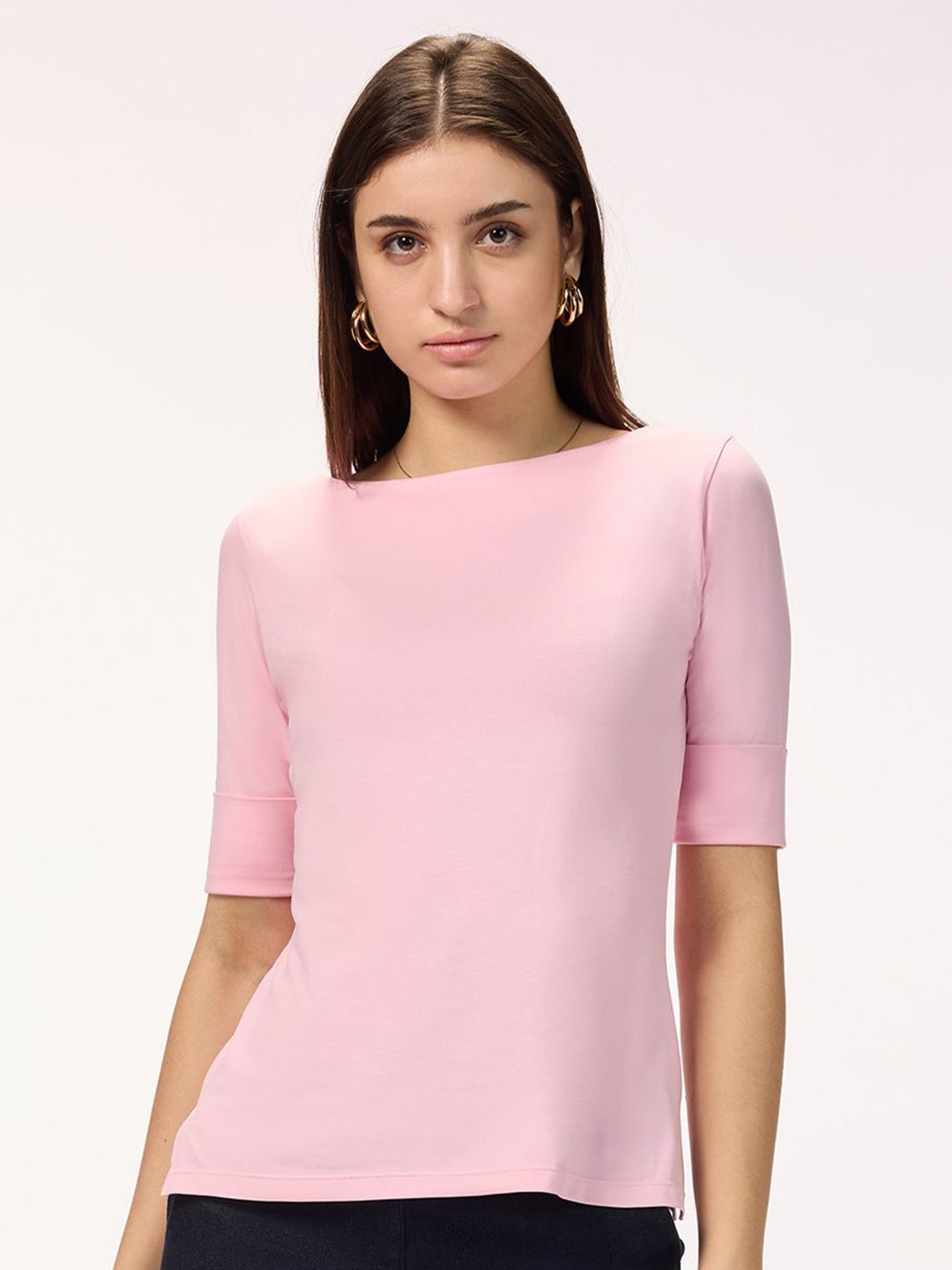 

Bombay High Boat Neck Cotton Top, Pink