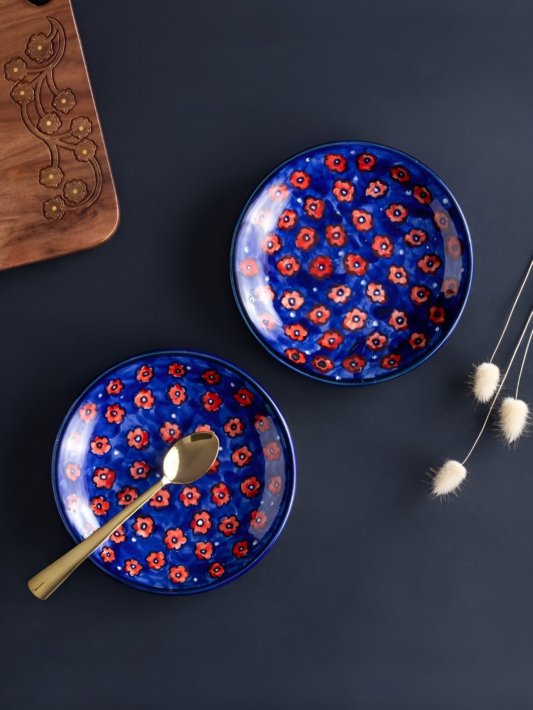 

Eyaas Blue & Red 2 Pieces Floral Hand-Painted Ceramic Breakfast Plates