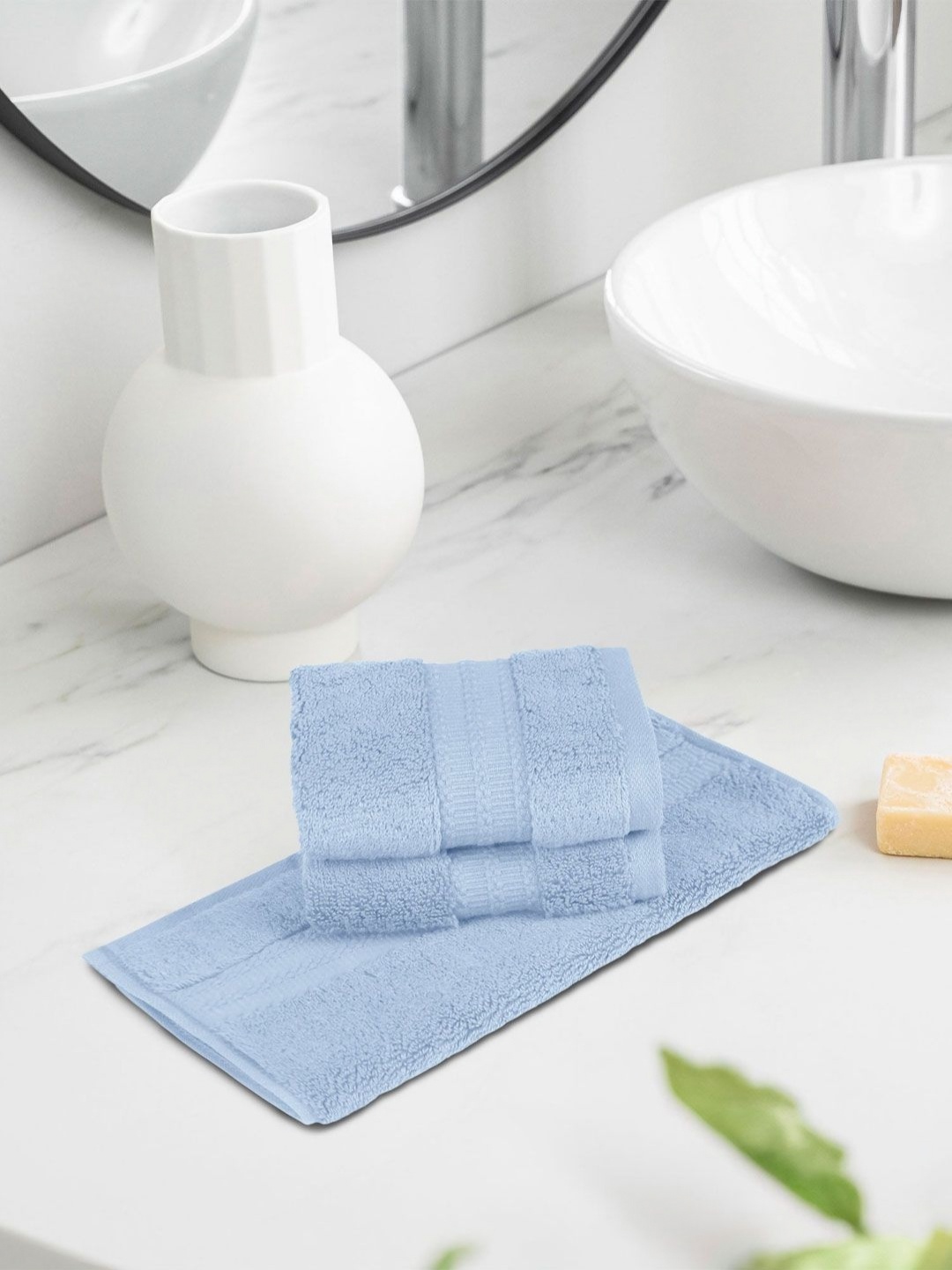 

MYTRIDENT Blue 3 Pieces Striped 625 GSM Pure Cotton 625 GSM Face Towels