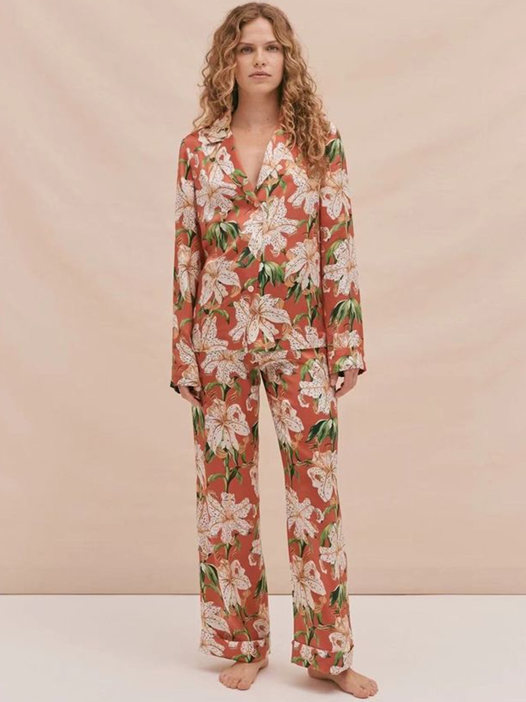 

LULU & SKY Women FloralPrinted Night suit, Orange