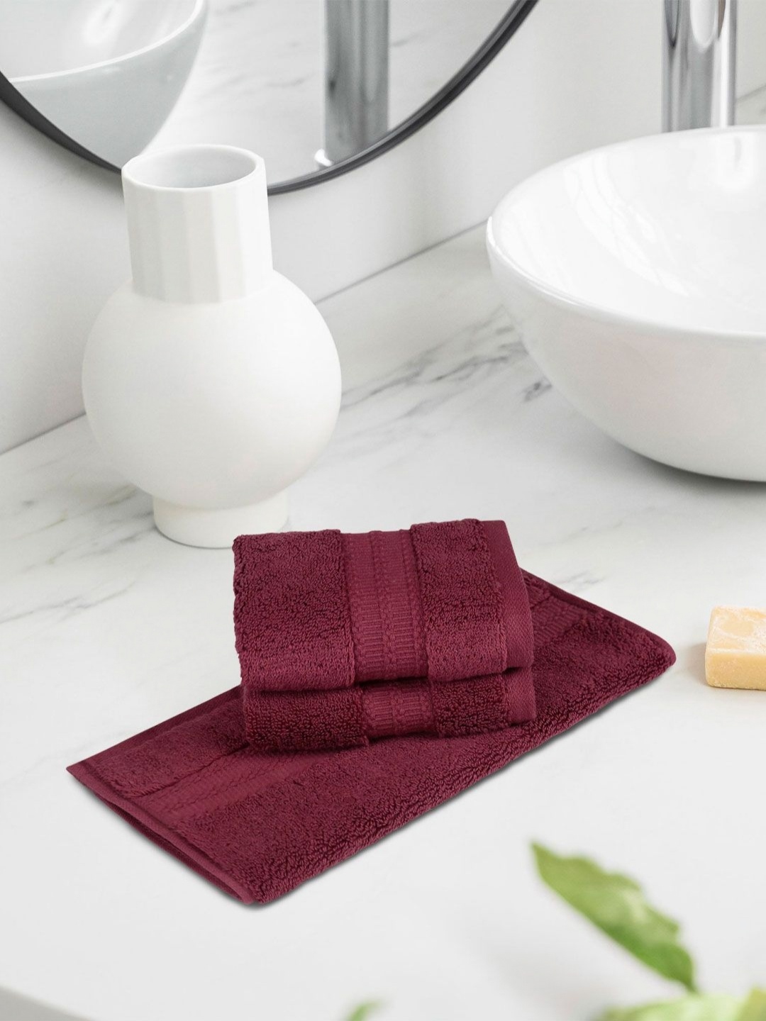 

MYTRIDENT Maroon 3 Pieces Striped 625 GSM Pure Cotton 625 GSM Face Towels