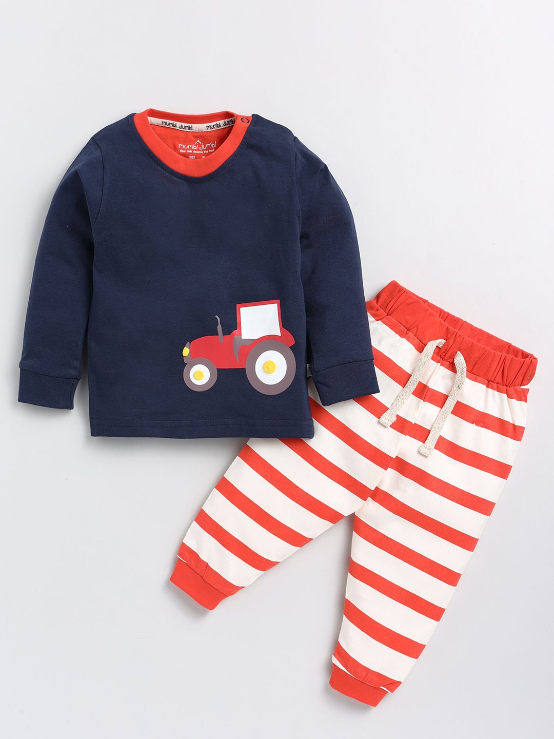 

Mumbl Jumbl Boys Printed Pure Cotton T-shirt with Joggers, Orange