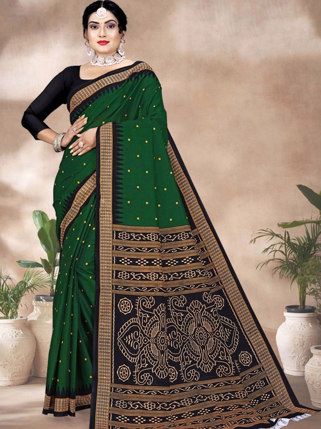 

tulsi Ethnic motifs Printed Pure Cotton Saree, Green