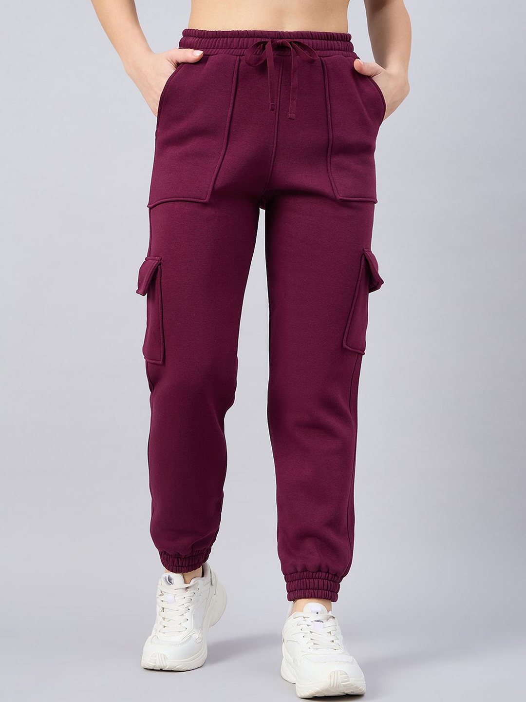 

FEMEA Women Fleece Mid-Rise Joggers, Burgundy