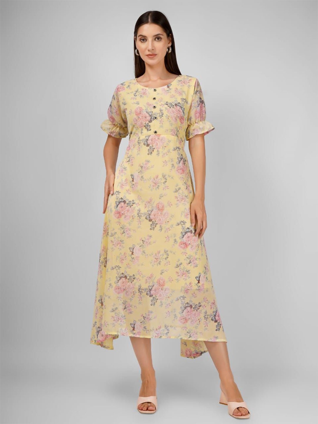 

LEETOS Women Floral A-Line Midi Dress, Yellow