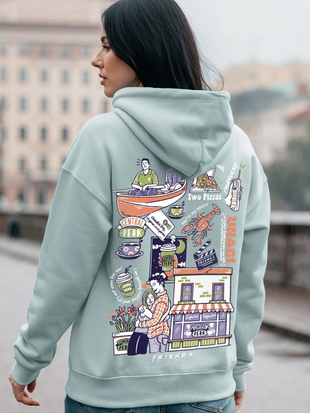 

Bewakoof Women's Harbor Friends Life Oversized Hoodies Sweatshirt, Green