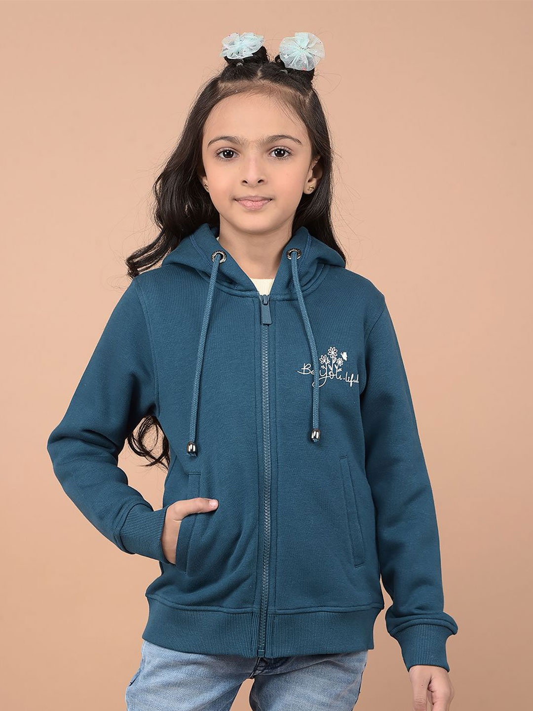 

Crimsoune Club Girls Printed Hooded Sweatshirt, Blue