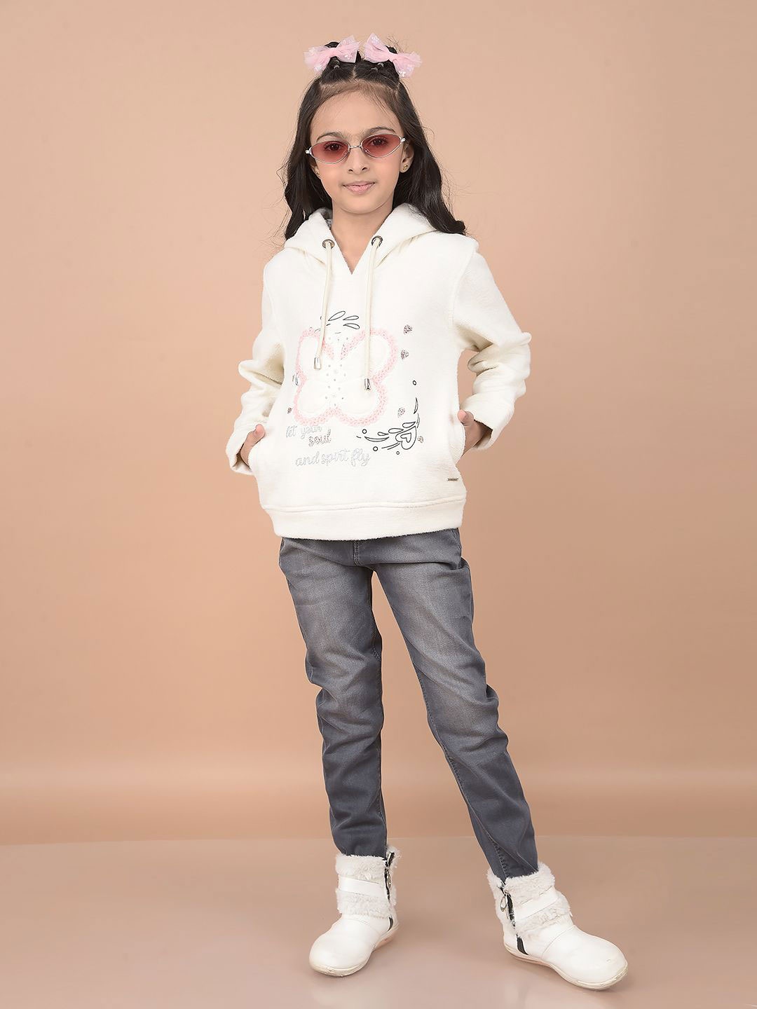 

Crimsoune Club Girls Embroidered Hooded Pullover Sweatshirt, Cream
