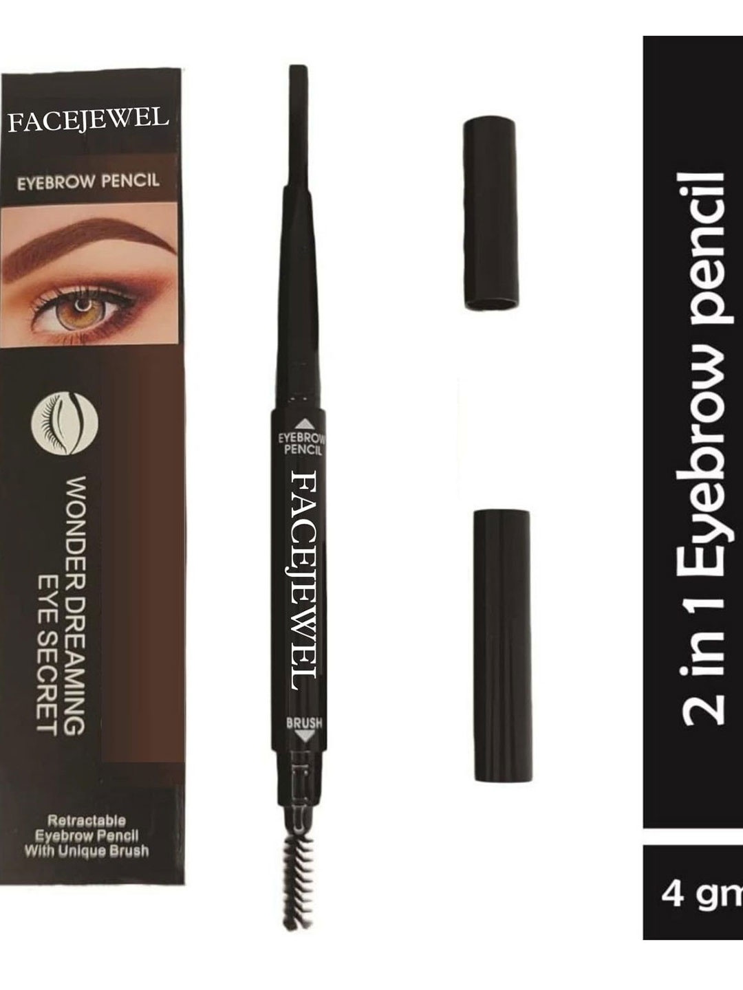 

Facejewel Retractable Eyebrow Pencil With Unique Brush- 4 g- Black