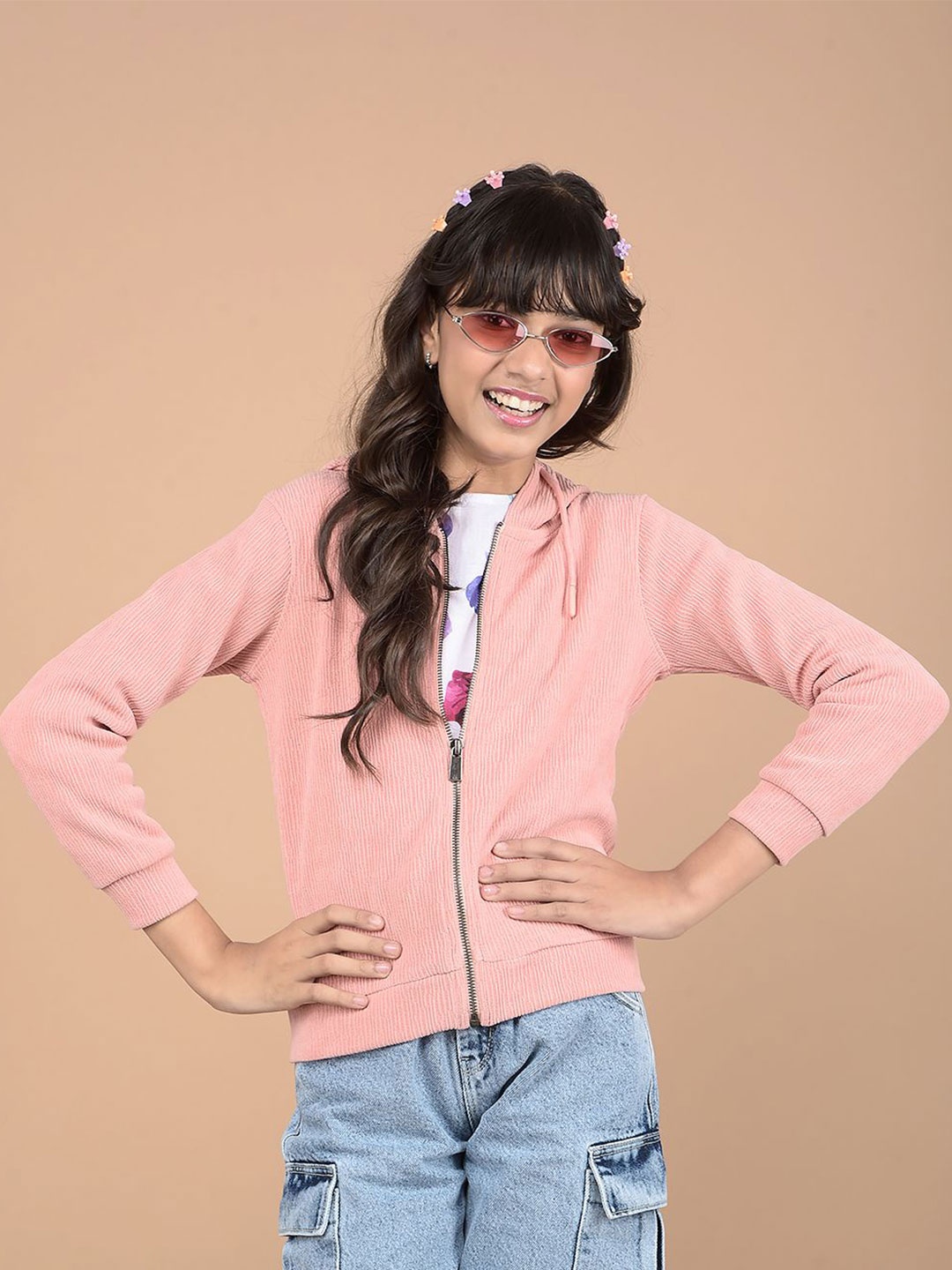 

Crimsoune Club Girls Hooded Front-Open Sweatshirt, Peach