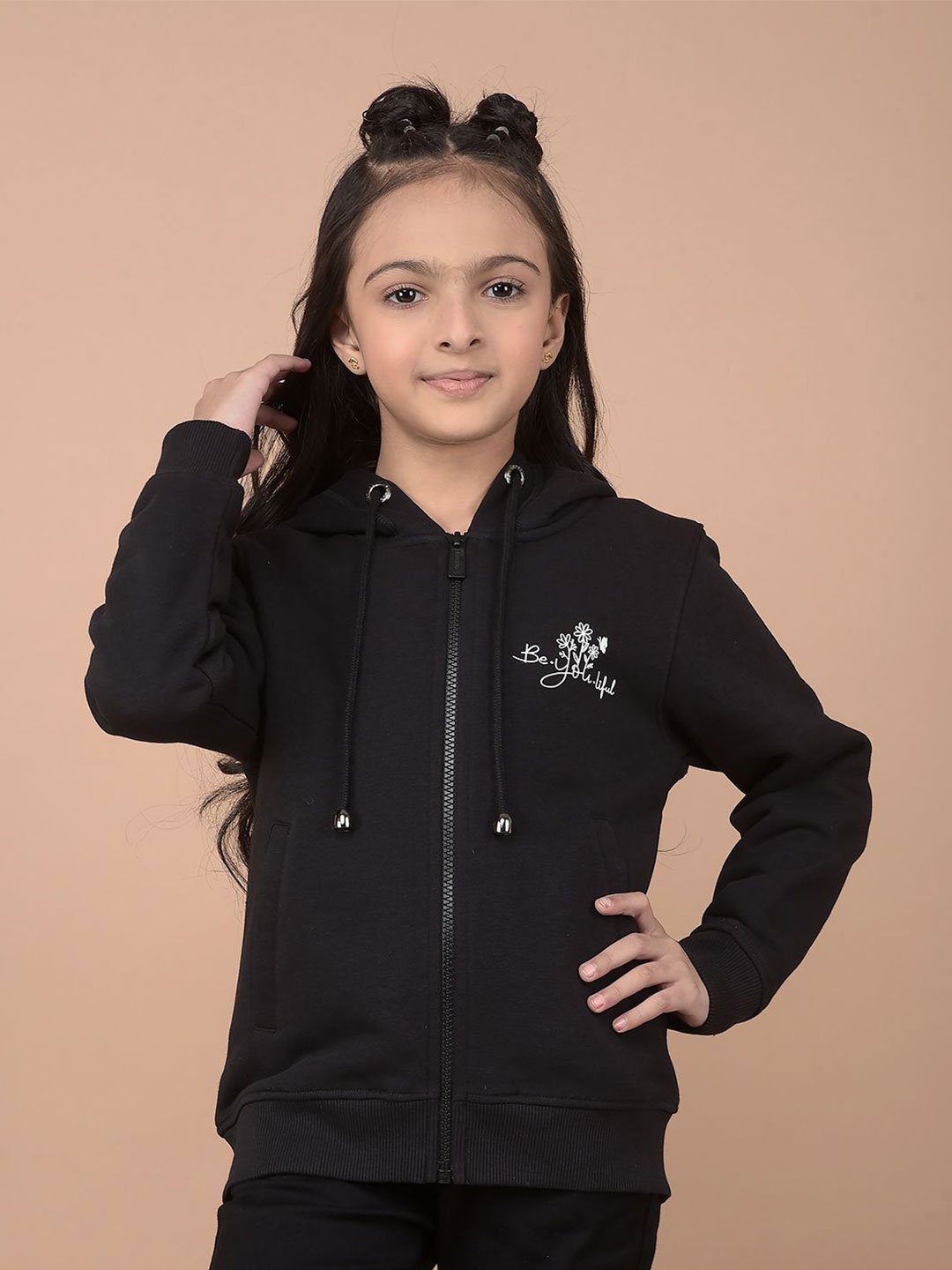 

Crimsoune Club Girls Cotton Hooded Sweatshirt, Black