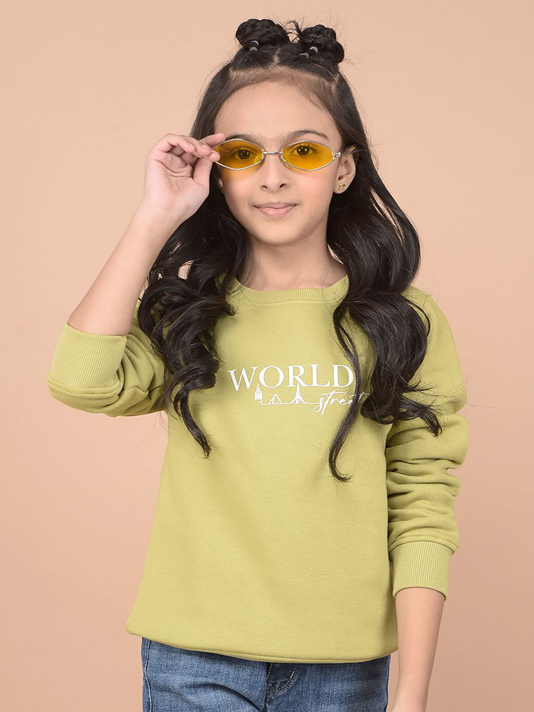 

Crimsoune Club Girls Printed Round Neck Pullover Sweatshirt, Green