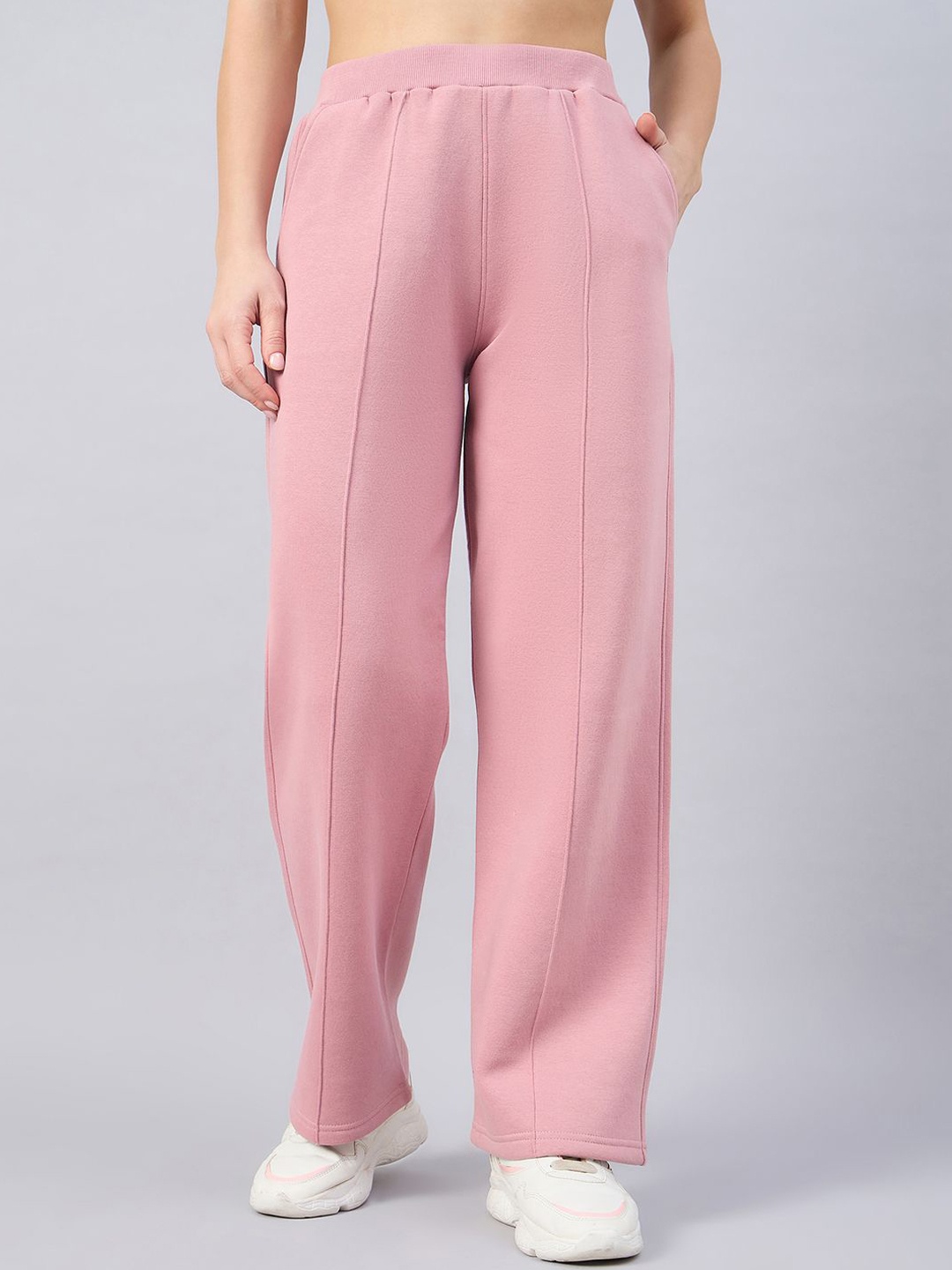 

FEMEA Women Straight Fit Mid-Rise Track Pants, Pink
