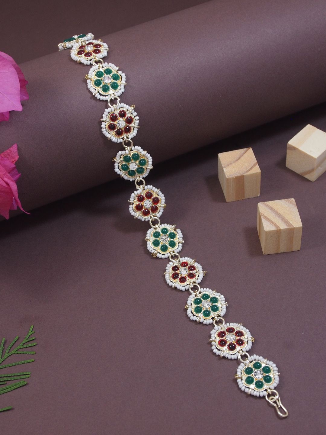 

I Jewels Gold-Plated Kundan Pearl Studded Matha Patti Sheeshphool