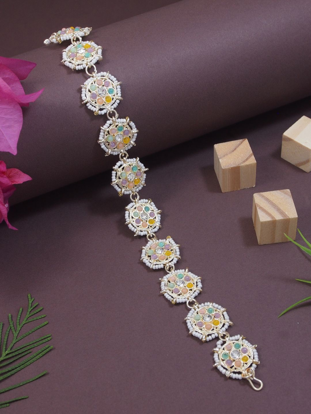 

I Jewels Gold-Plated Kundan Studded Sheeshphool Head Jewellery