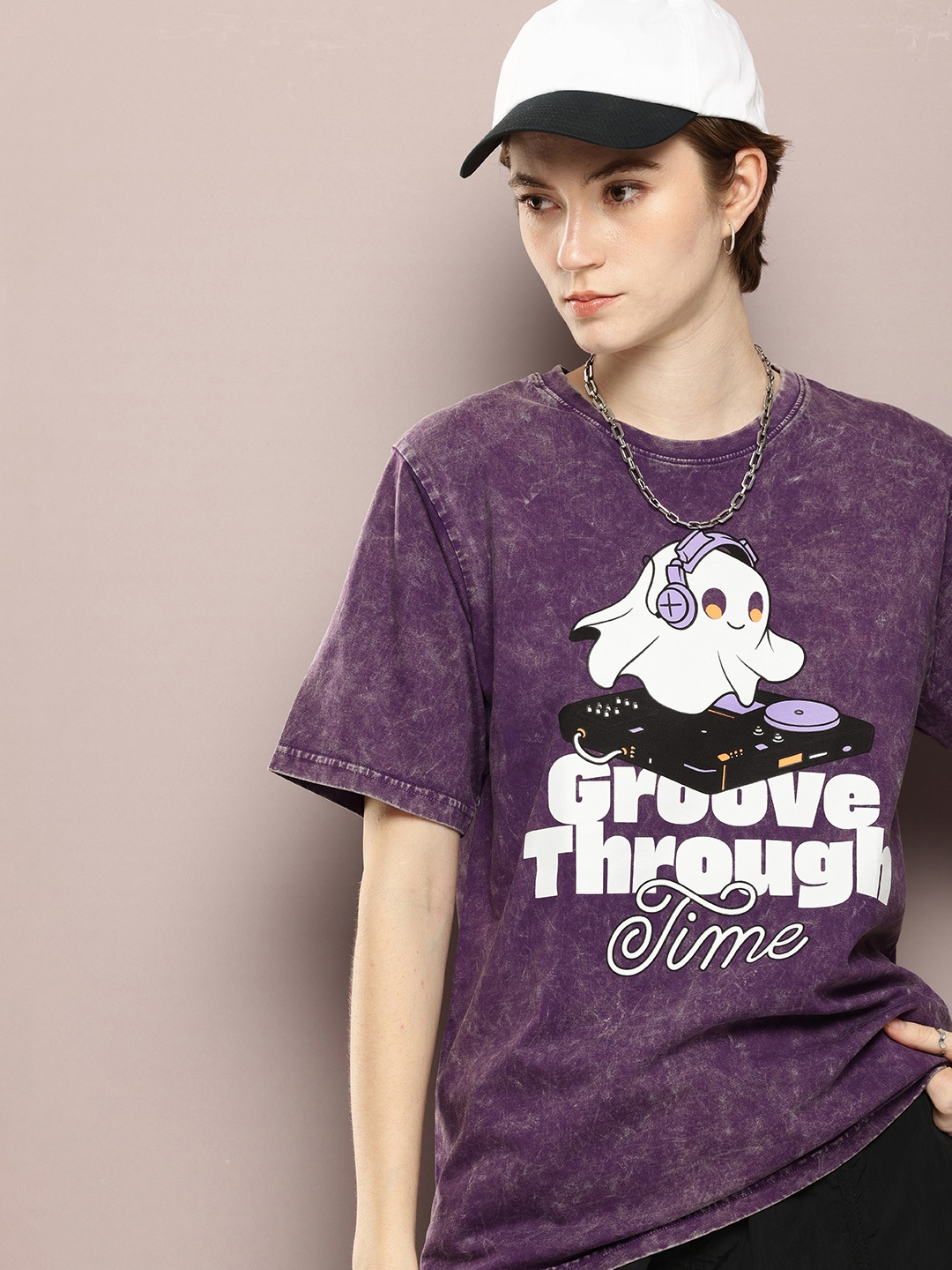 

DILLINGER Graphic Printed Drop-Shoulder Sleeves Pure Cotton T-shirt, Purple