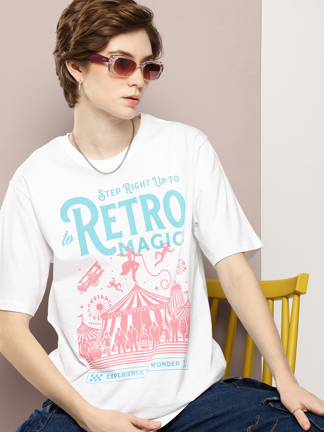 

DILLINGER Graphic Printed Drop-Shoulder Sleeves Oversized Pure Cotton T-shirt, White