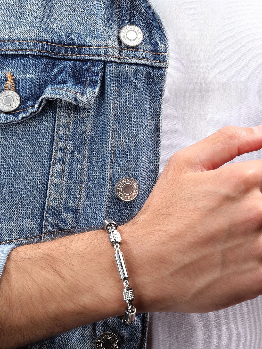 

Police Ss Urban Texture Magnetic Buckle Wraparound Bracelet, Silver