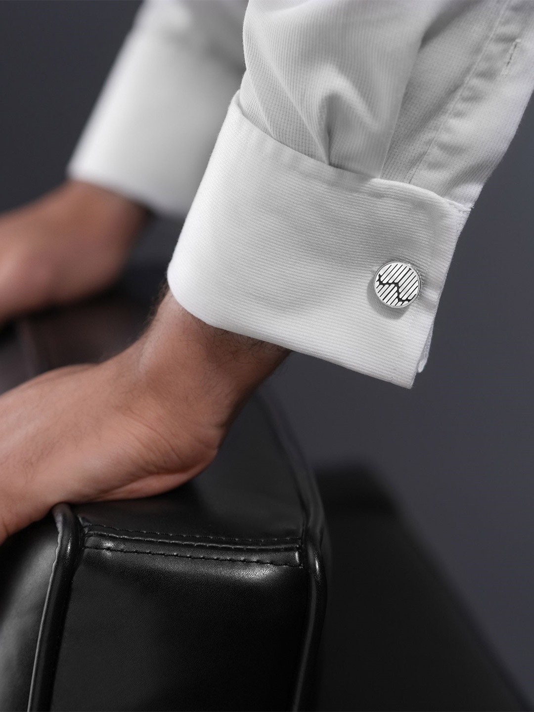 

Police Stainless Steel Round Striped Cufflink, Silver