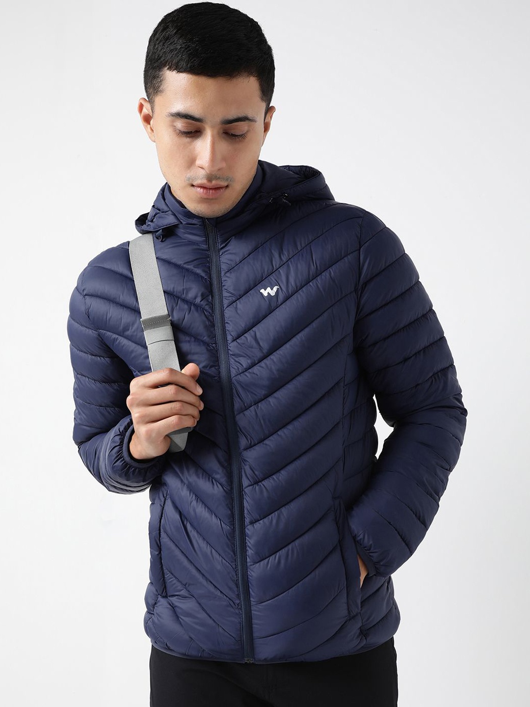 

Wildcraft Men Hooded Solid Casual Puffer Lightweight Jacket, Navy blue