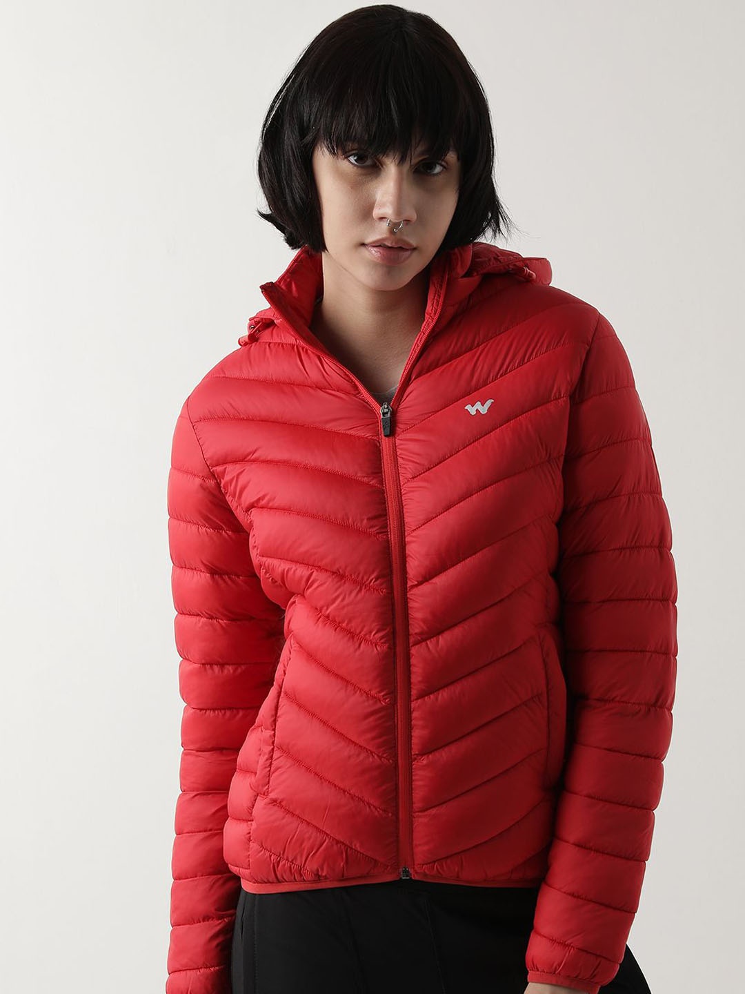 

Wildcraft Women Hooded Solid Casual Puffer Lightweight Jacket, Red