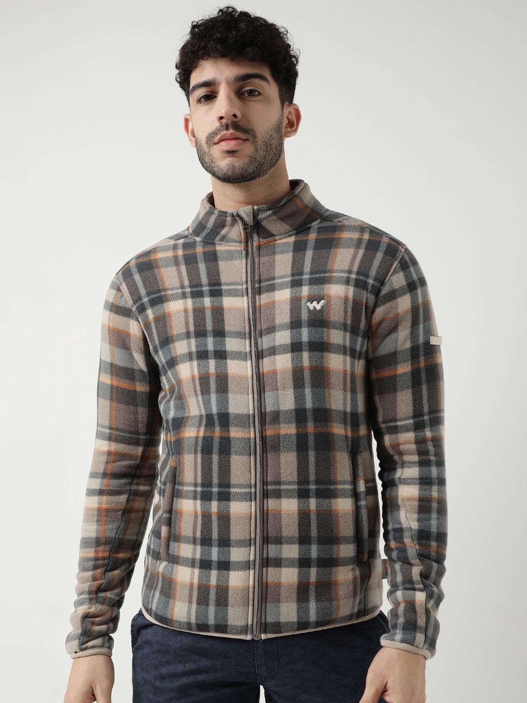 

Wildcraft Men Mock Collar Checked Casual Tailored Lightweight Jacket, Beige