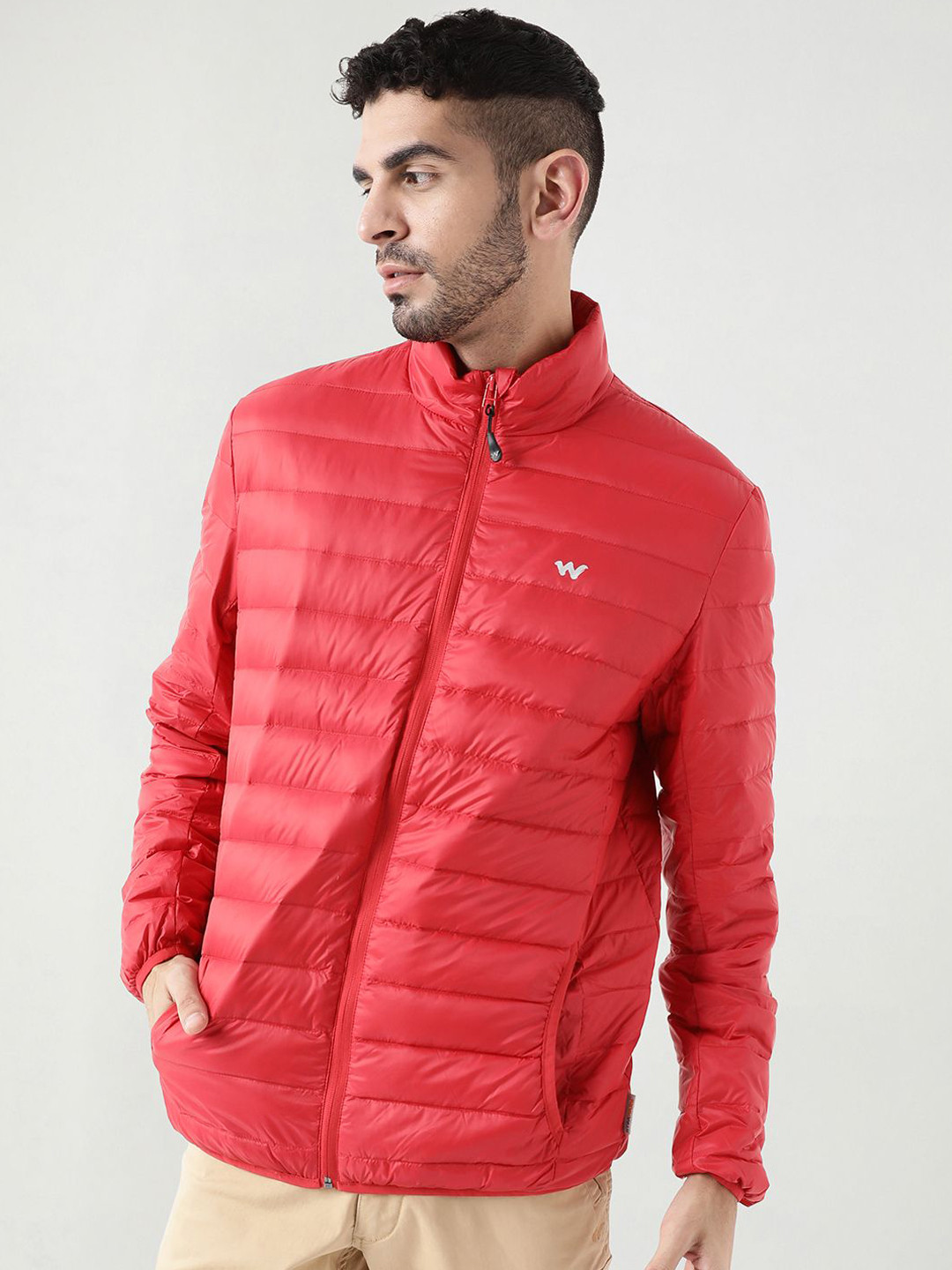 

Wildcraft Men Mock Collar Solid Casual Puffer Lightweight Jacket, Red