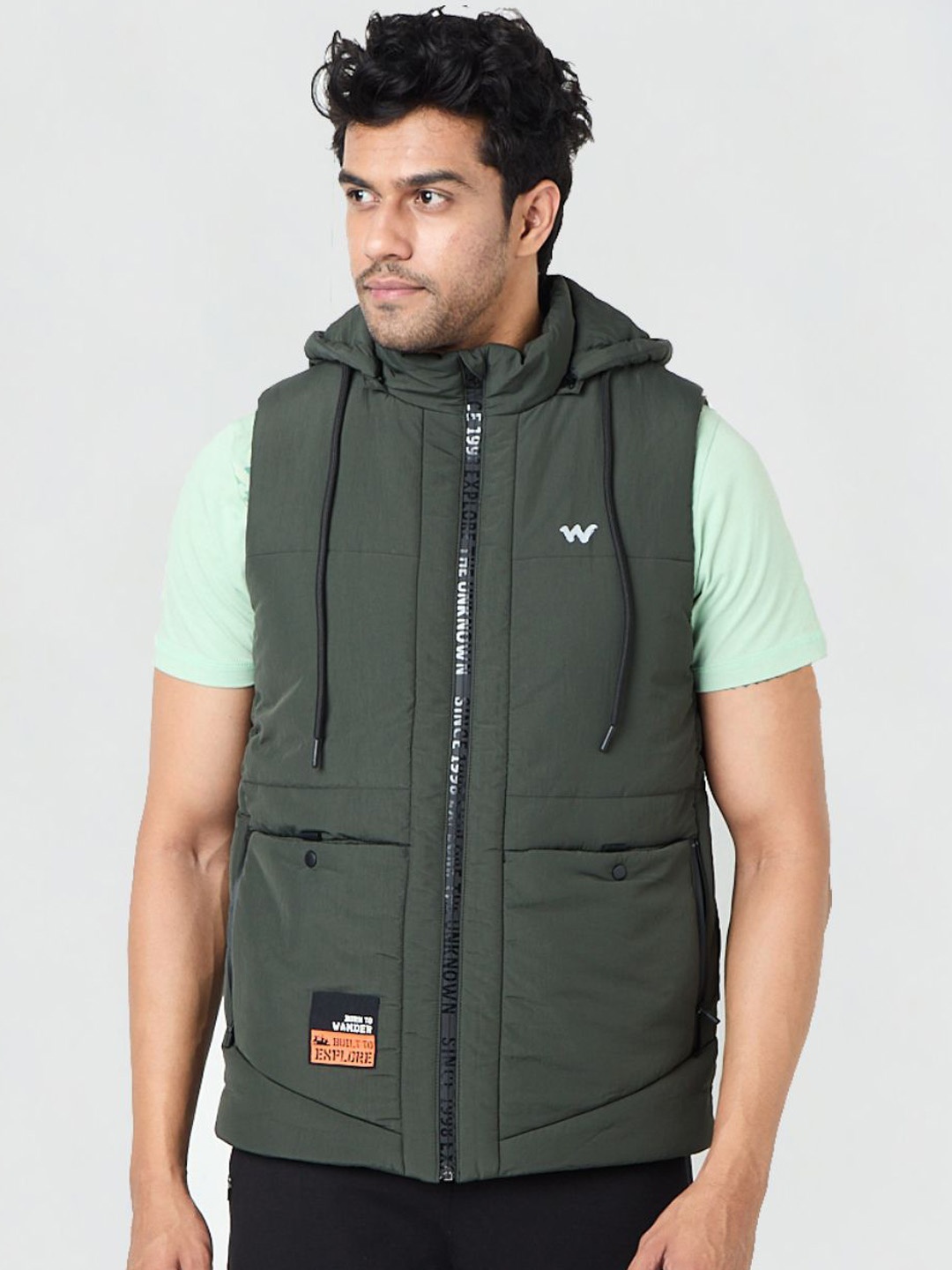 

Wildcraft Men Hooded Solid Casual Gilet Lightweight Jacket, Olive