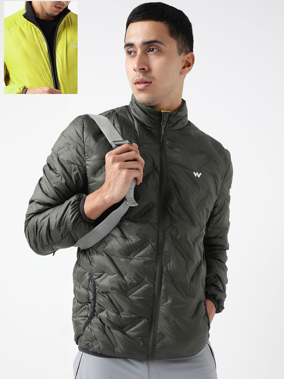 

Wildcraft Men Mock Collar Solid Casual Quilted Reversible Jacket, Green