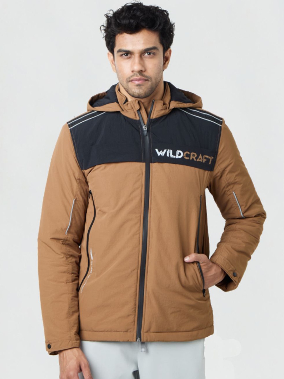 

Wildcraft Men Hooded Colourblocked Casual Bomber Lightweight Jacket, Brown