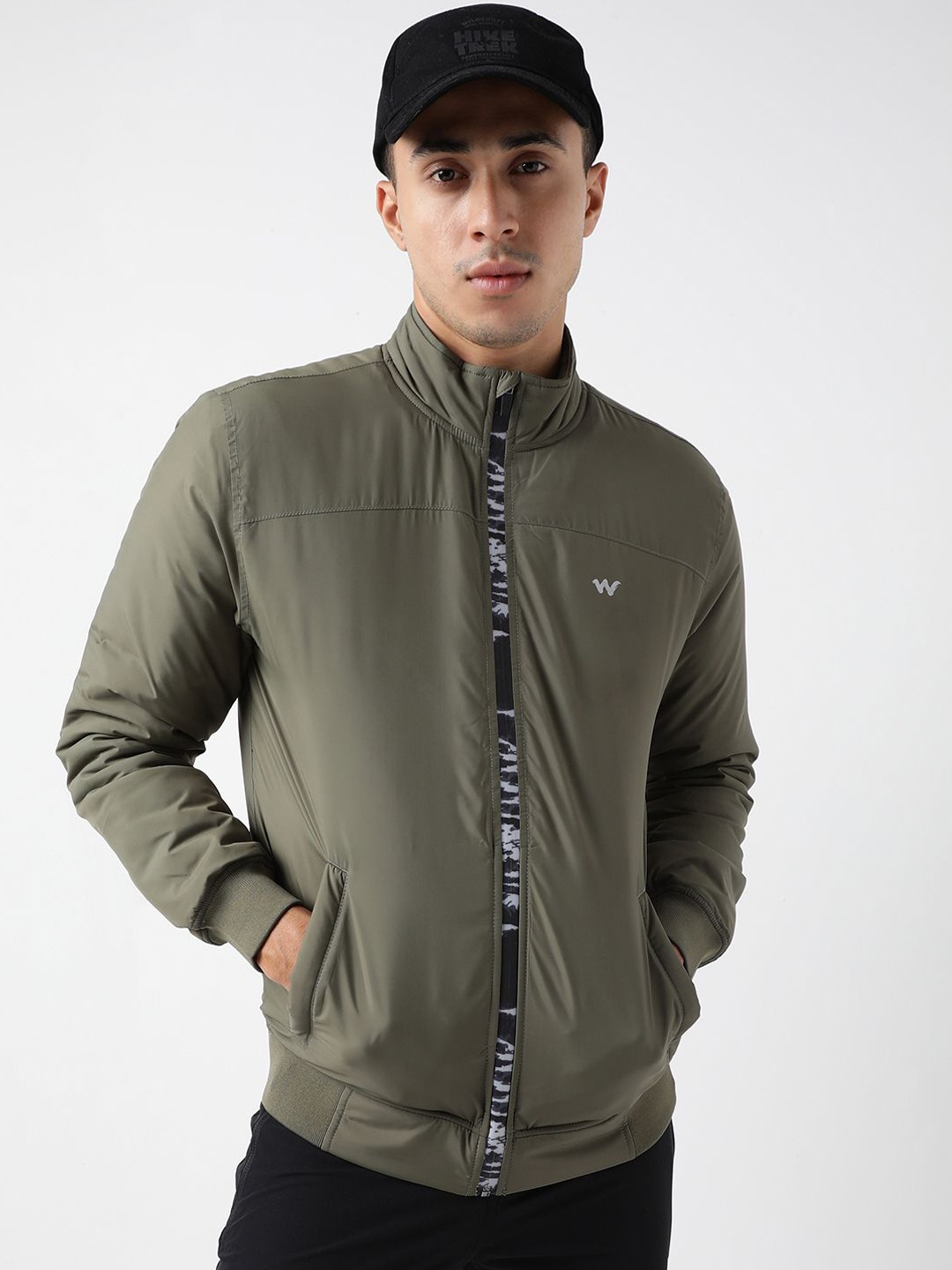 

Wildcraft Men Mock Collar Solid Casual Bomber Lightweight Jacket, Olive